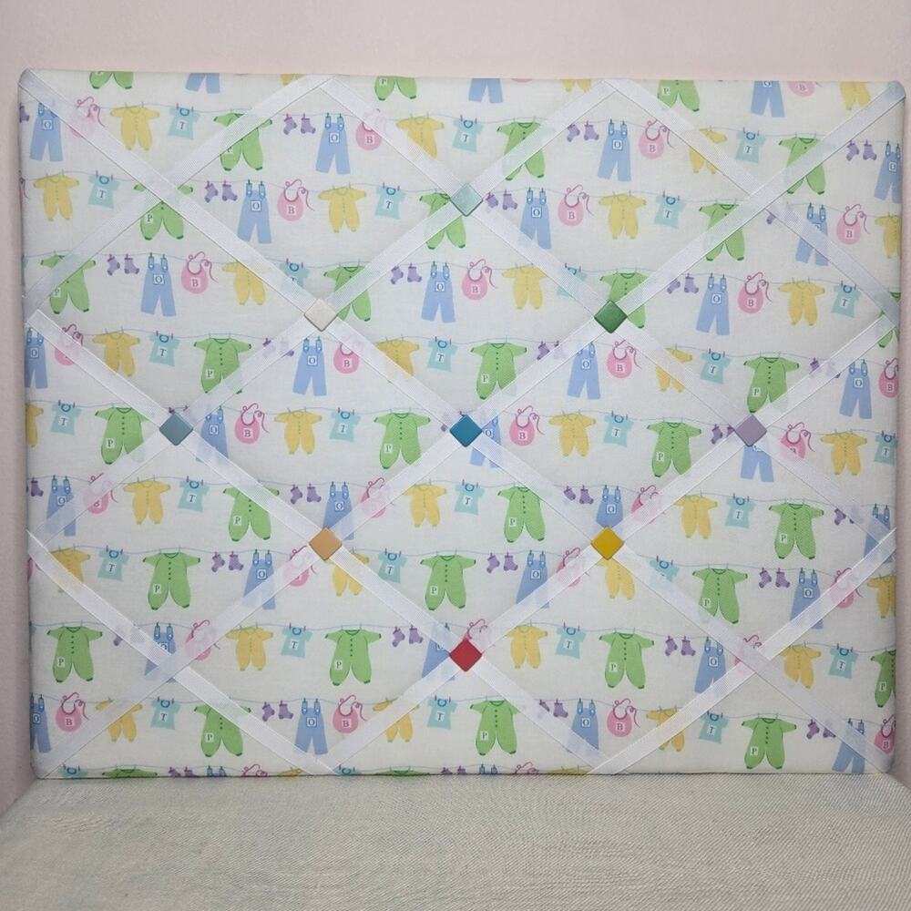 Colorful Baby Clothes French Memo Board Handmade In VT 16x20in NWOT